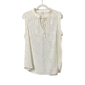 Rose + Olive cream jaccquard embroidered cottagecore summer keyhole Tank Top XL